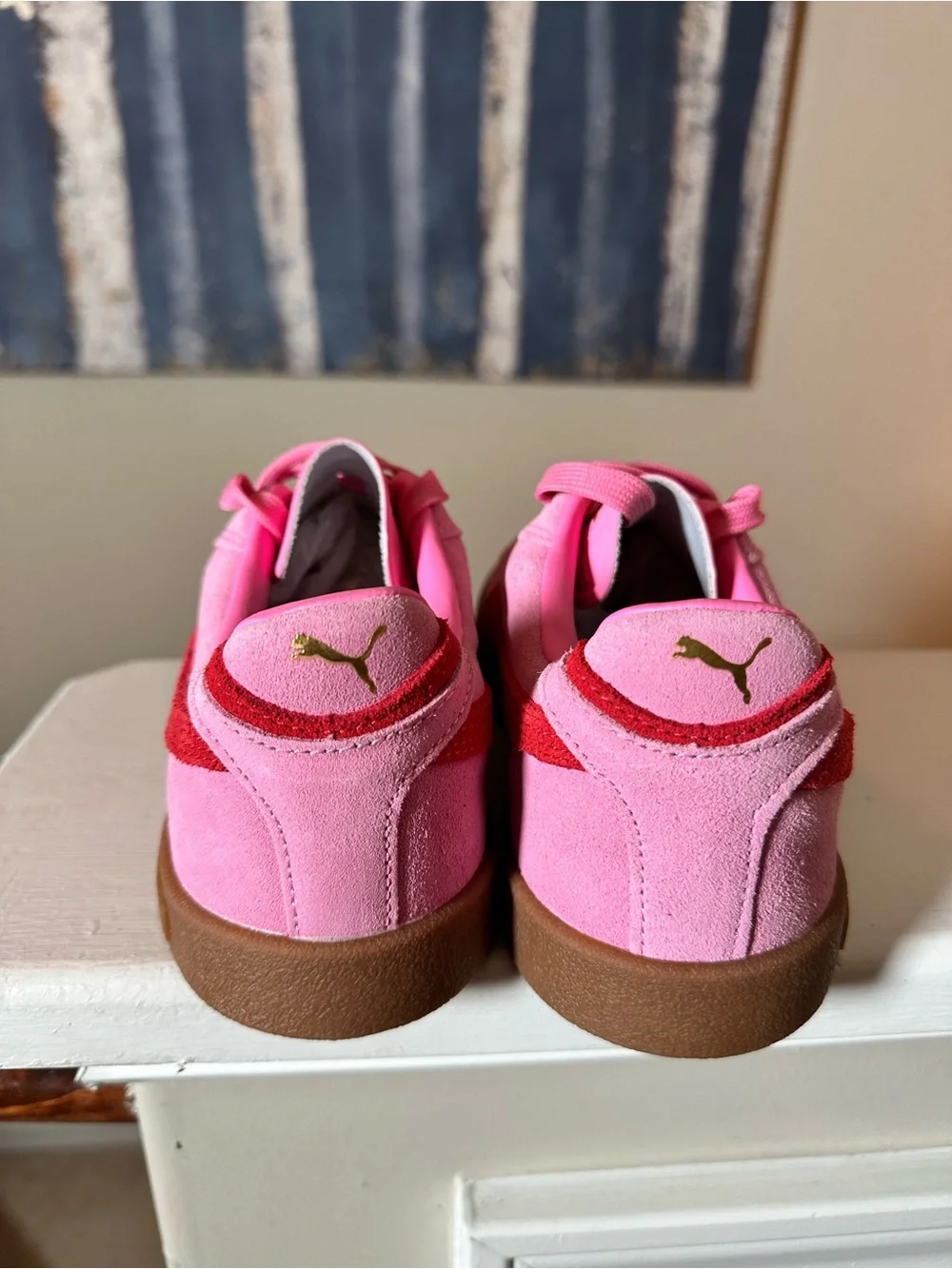 Puma Kids Pink Suede Sneakers with Red Formstrip